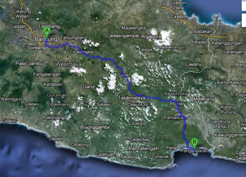 Rute Bandung-Pangandaran oleh Google Maps